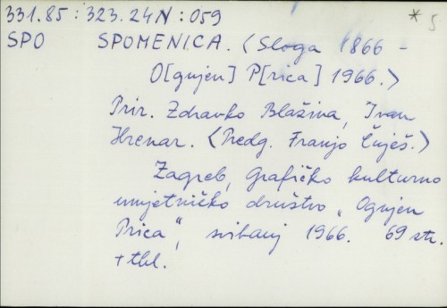 Spomenica : (Sloga 1866- O(gnjen) P(rica) 1966.) /