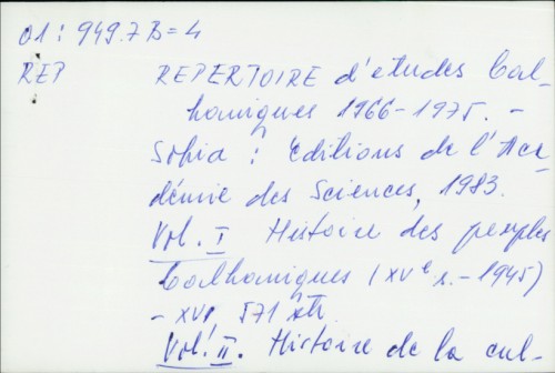 Repertoire d'etudes balkaniques 1966.-1975. /
