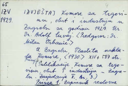 Izvještaj Komore za trgovinu, obrt i industriju u Zagrebu za godinu 1929. /