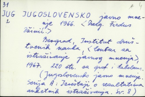Jugoslovensko javno mnenje 1966. / predg. Firdus Džinić