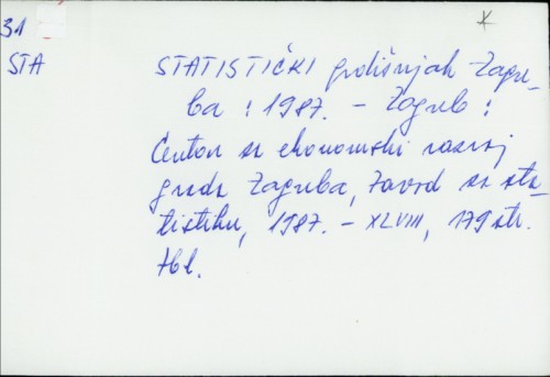 Statistički godišnjak Zagreba : 1987. /