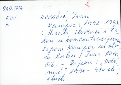 Kampor 1942. - 1943. : Hrvati, Slovenci i Židovi u koncentracijskom logoru Kampor na otoku Rabu / Ivan Kovačić.