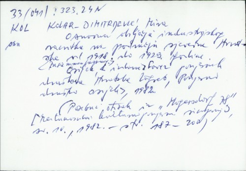 Osnovna obilježja industrijskog razvitka na području sjeverne Hrvatske od 1918. do 1929. godine / Mira Kolar-Dimitrijević