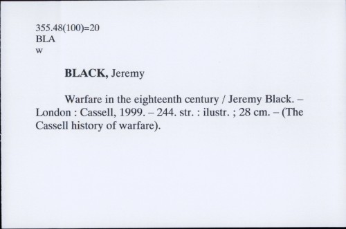 Warfare in the eighteenth century / Jeremy Black
