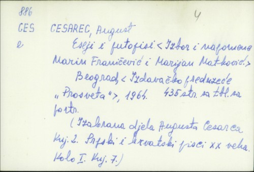 Eseji i putopisi / August Cesarec ; [izbor Marijan Matković ... et al.]