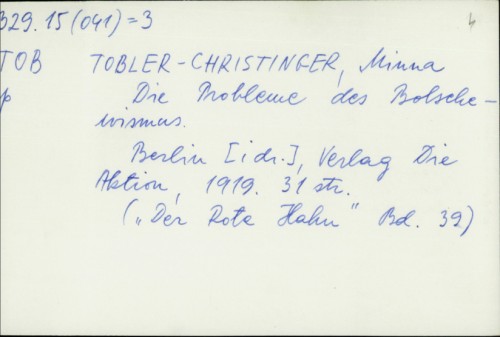 Die Probleme des Bolschewismus / Minna Tobler-Christinger