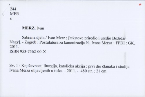 Sabrana djela / Ivan Merz.