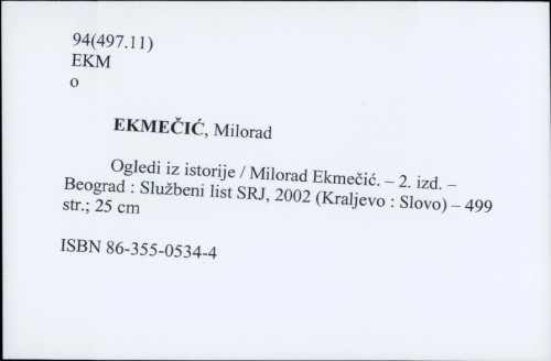 Ogledi iz istorije / Milorad Ekmečić