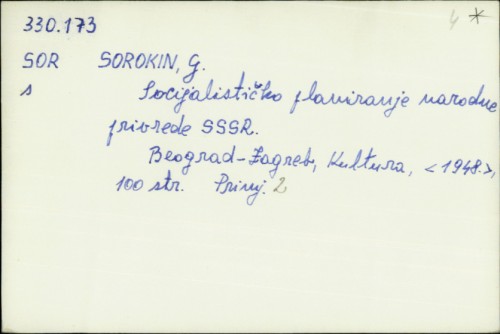Socijalističko planiranje narodne privrede SSSR / Gennadii M. Sorokin