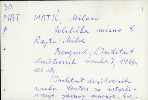 Politička misao C. Rajta Milsa / Milan Matić