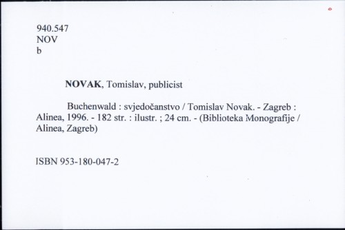 Buchenwald : svjedočanstvo / Tomislav Novak.