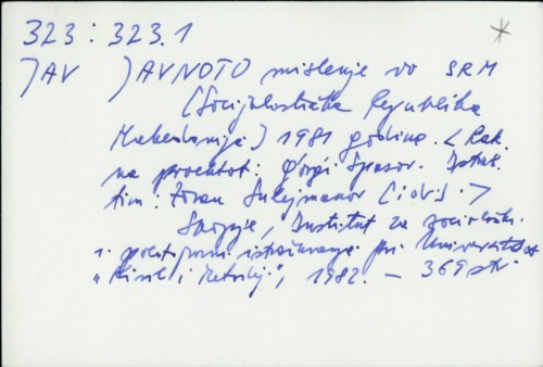 Javnoto mislenje vo SRM [Socijalističke Republike Makedonije] 1981. godine / urednik Gorgi Spasov