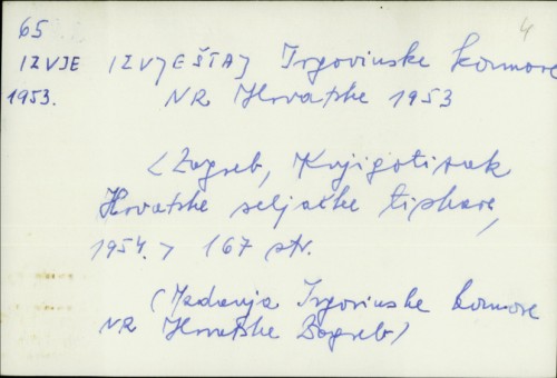 Izvještaj Trgovinske komore NR Hrvatske 1953. /