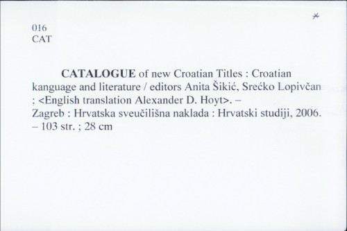 Catalogue of new Croatian Titles : Croatian language and literature / Anita Šikić