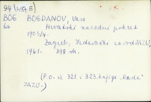 Hrvatski narodni pokret 1903/4. / Vaso Bogdanov