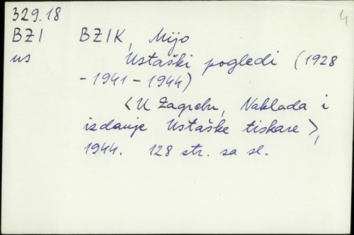 Ustaški pogledi (1928-1941-1944) / Mijo Bzik