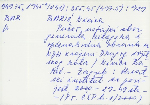 Pučko-ustaški zbor generala Metzgera i općenarodna obrana u NDH krajem Drugog svjetskog rata / Nikica Barić