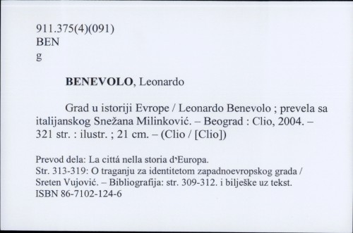 Grad u istoriji Evrope / Leonardo Benevolo