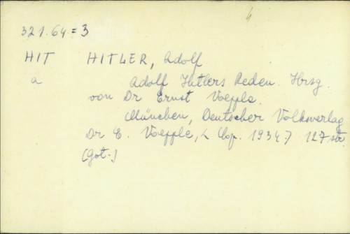 Adolf Hitlers Reden / Adolf Hitler ; hrsg. von dr. Ernst Voepple