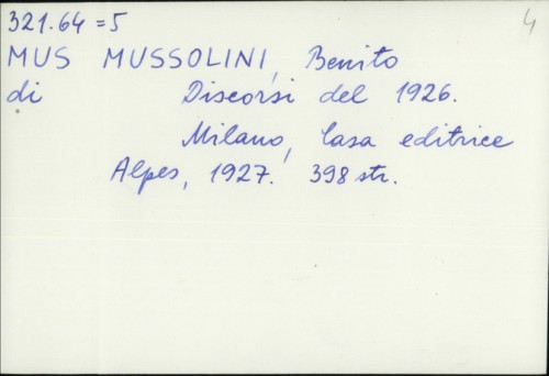 Discorsi del 1926. / Benito Mussolini