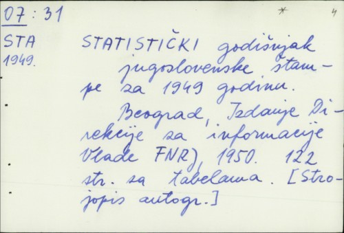 Statistički godišnjak jugoslovenske štampe za 1949. godinu /