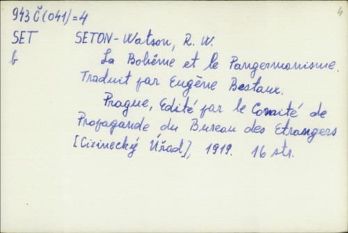 La Bohême et le pangermanisme / R. W. Seton-Watson ; tr. par. Eugène Bestaux.