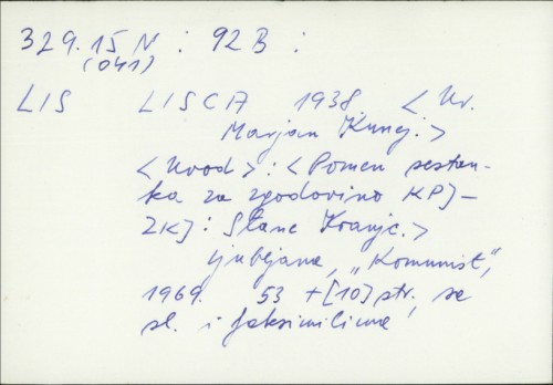 LISCA 1938. / ur. Marjan Kunej