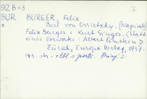 Carl von Ossietzky / Felix Burger