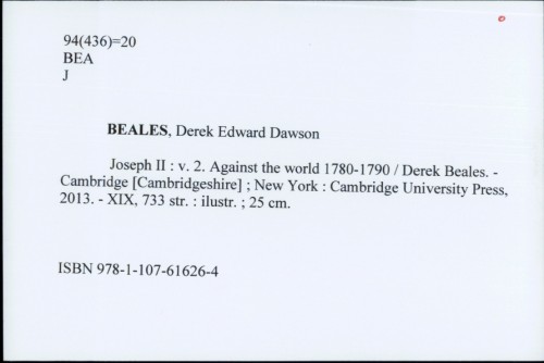 Joseph II : v. 2. Against the world 1780-1790 / Derek Beales