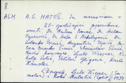 A. G. Matoš : in memoriam o 20-godišnjici pjesnikove smrti / Antun Barac ... [et al.] Antun Barac