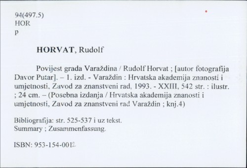 Povijest grada Varaždina / Rudolf Horvat