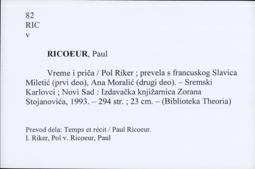 Vreme i priča / Paul Ricoeur