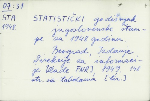 Statistički godišnjak jugoslovenske štampe za 1948. godinu /