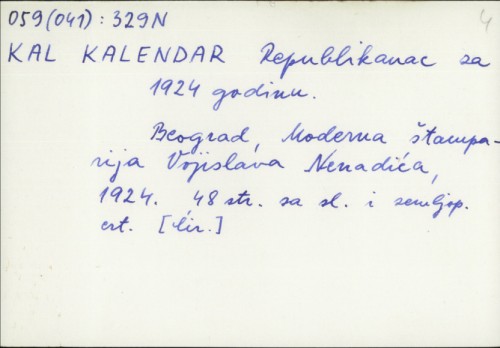 Kalendar Republikanac za 1924. godinu /