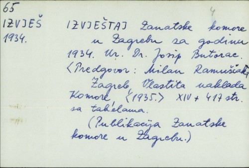 Izvještaj Zanatske komore u Zagrebu za godinu 1934. /