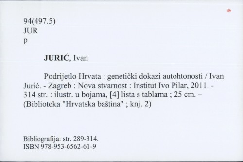 Podrijetlo Hrvata : genetički dokazi autohtonosti / Ivan Jurić