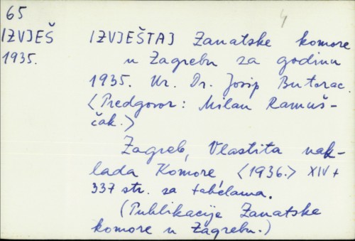 Izvještaj Zanatske komore u Zagrebu za godinu 1935. /