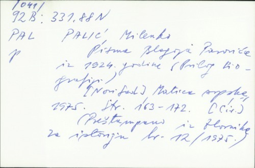 Pisma Blagoja Parvića iz 1924. godine : Prilog biografiji / Milenko Palić