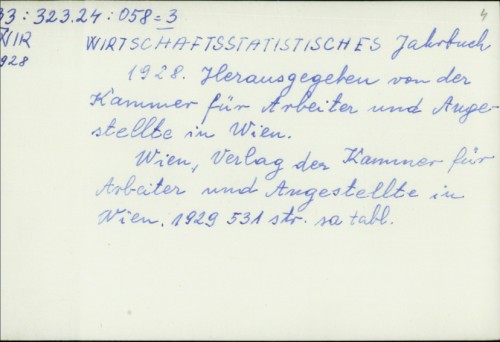 Wirtschaftsstatistisches Jahrbuch 1928. / hrsg. von der Kammer für Arbeiter und Angestellte in Wien