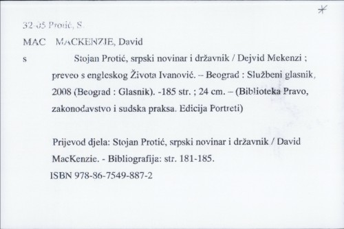 Stojan Protić, srpski novinar i državnik / David Mackenzie