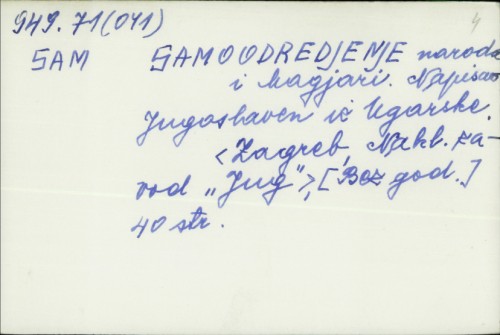 Samoodredjenje naroda i Magjari / Napisao Jugoslaven iz Ugarske
