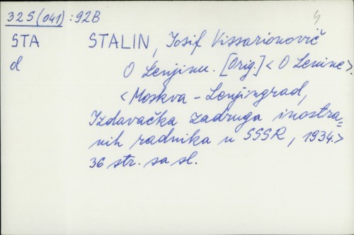 O Lenjinu / Josif V. Stalin