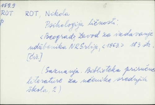 Psihologija ličnosti / Nikola Rot.