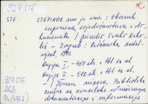 Stepinac mu je ime : zbornik uspomena, svjedočanstava i dokumenata / priredio Vinko Nikolić.