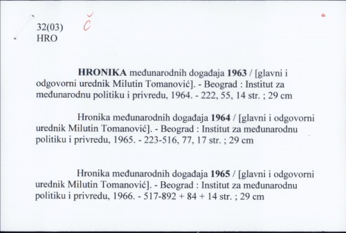 Hronika međunarodnih događaja 1963. / Milutin Tomanović