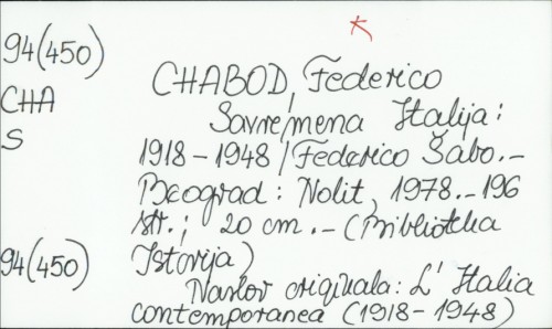 Savremena Italija : 1918-1948. / Federico Chabod