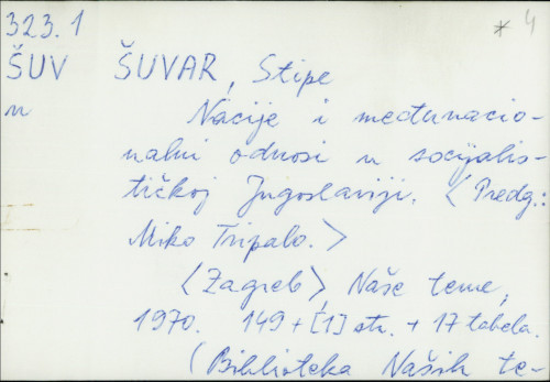 Nacije i međunacionalni odnosi u Socijalističkoj Jugoslaviji / Stipe Šuvar.