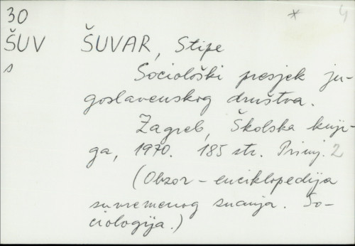 Sociološki presjek jugoslavenskog društva / Stipe Šuvar.