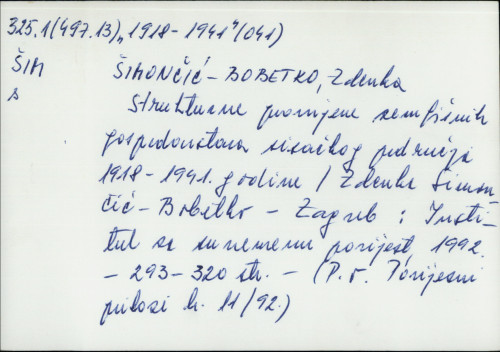 Strukturne promjene zemljišnih gospodarstava sisačkog područja 1918.-1941. godine / Zdenka Šimončić-Bobetko